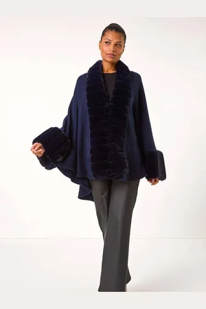 Roman Faux Fur Trim Knitted Ponchoeen