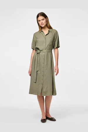 Pieces® Linen Blend Short Sleeve Shirt DressM 10
