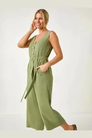 Roman Petite Linen Button Front Jumpsuit42