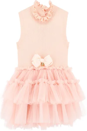 Angels Face Pink Eunice Sleeveless Knit With Tulle 100% Cotton Dress140146cm