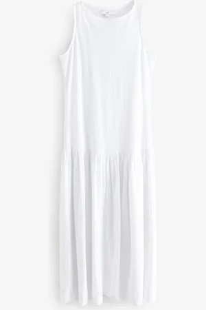 Next Sleeveless Drop Waist 100% Cotton Crew Neck Midi Dress42tall