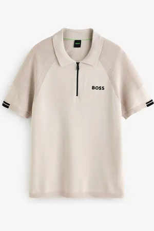 HUGO BOSS Slim Fit Zip Neck Knitted Polo ShirtLarge