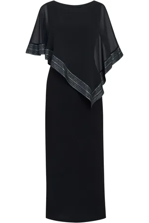 Gina Bacconi Amber Maxi Asymmetrical Cape Black Dress38