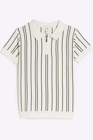 River Island Boys Ecru Vertical Stripe 100% Cotton Polo Shirt122128cm
