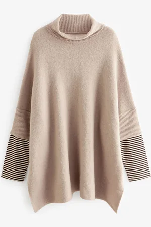 Next Gebreide poncho met gestreepte mouwenM-L