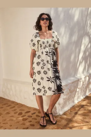 Next Midi-jurk met pofmouwen en blote schouders46tall