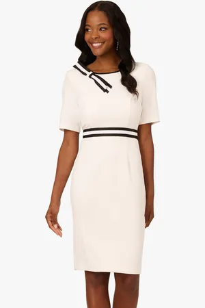 Adrianna Papell Crepe Ribbon Short White Dress40
