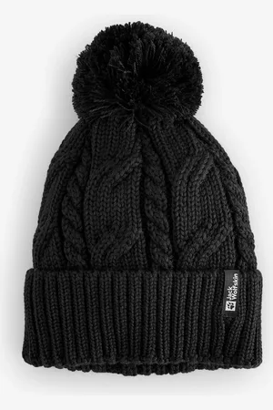 Jack Wolfskin Zwarte gebreide muts met pomponEén