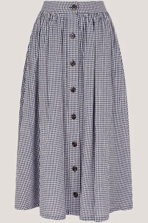 Monsoon Bea Gingham Button Midi 100% Cotton SkirtLarge