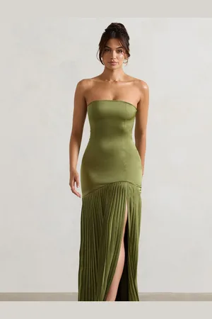 Club L Confidence Satin Bandeau Pleated Split Maxi Dress44