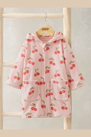 Mamas & Papas Pink Cherry Print Zip Towelling Poncho8692cm