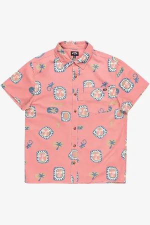 Billabong Pink 100% Cotton Solana Printed Short Sleeve Cord Shirtsmall
