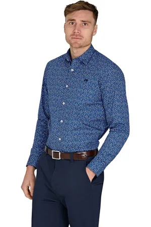 Raging Bull Blue Long Sleeve Flower Bud 100% Cotton Poplin ShirtMedium