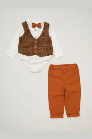 Little Gent Mock 100% Cotton Brown Waistcoat Bow Tie Outfit Set24 maanden (92 cm)