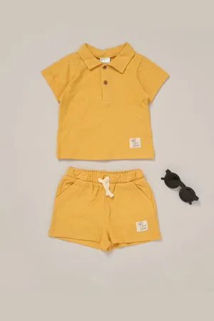 LILY & JACK Yellow Jacquard 100% Cotton Jersey Polo Shirt, Shorts and Sunglasses Outfit Set8086cm