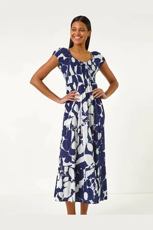 Roman Shadow Floral Print Tie Tiered Dress38