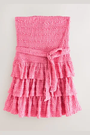 Next Bandeau Ruffle Textured Tie Waist Mini Dress48tall