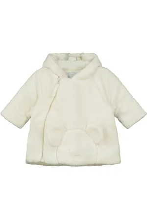 Emile et Rose Ivoorwit fleece jack met diepe bovenrand met 3D Teddy en capuchon1 Month (56cm)