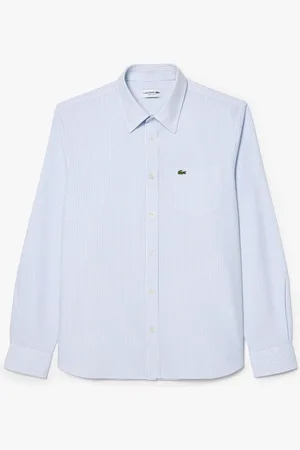 Lacoste Lascoste Blue Striped Oxford 100% Cotton ShirtL