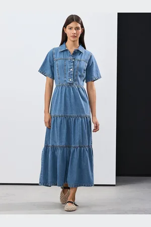 Next Denim midi-jurk van 100% katoen met gelaagde naden aan de voorkant42tall