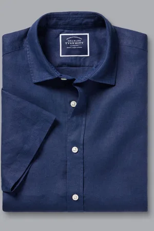Charles Tyrwhitt Slim Fit Plain Short Sleeve Pure 100% Linen ShirtM