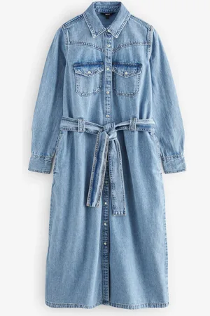 Next Denim midi-jurk van 100% katoen met gelaagde naden aan de voorkant18 P