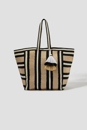 Monsoon Ari Metallic Stripe Canvas Beach Bageen