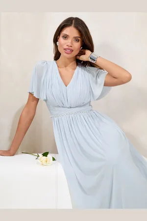 Lipsy London Short Sleeve Pearl Trim Mesh Maxi Bridesmaid Dress36