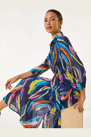 Roman Abstract Print Tie Front Shirt Dress40