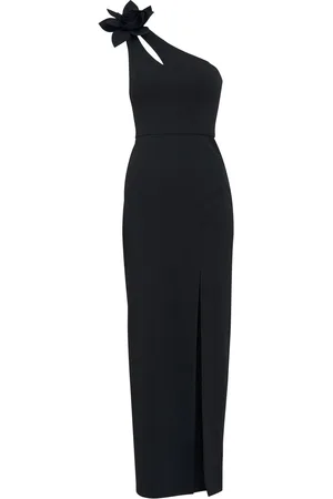 Gina Bacconi Portia One Shoulder Flower Maxi Black Dress46