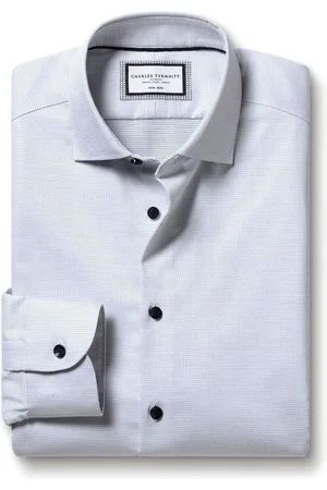 Charles Tyrwhitt Non-iron Dot Stretch Texture Slim Fit 100% Cotton Shirt38 cm R (UK 15 R)