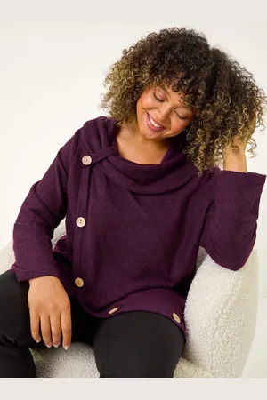 Roman Curve Cowl Neck Button Wrap Top48