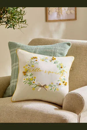 Next Hello Spring Emboidered Wreath Cushion