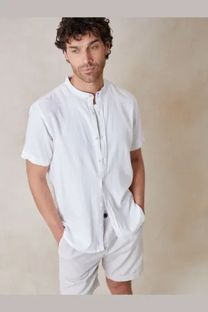 Threadbare Overhemd van linnenmix zonder kraag met korte mouwenSmall