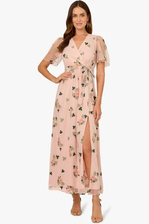 Adrianna Papell Pink Embroidered Flutter Dressmedium