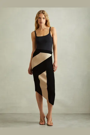 Reiss Jess gebreide asymmetrische midirok met kleurblokkenS