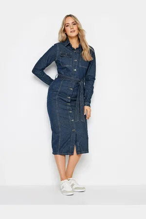 Long Tall Sally 100% Cotton Tie Waist Denim Dress48 Tall