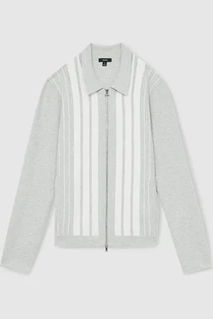 Reiss Ambient Striped Zip Through Knitted JacketXL