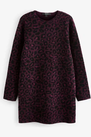 Next Leopard Animal Print Long Sleeve Short Knitted Shift Jumper DressXL Regular