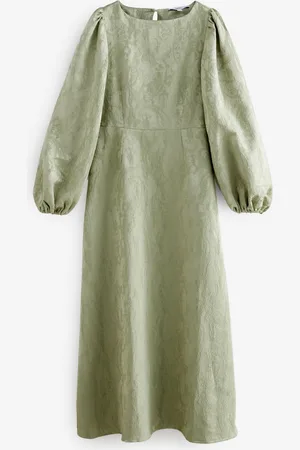 Next Long Sleeve Waisted Puff Sleeve Jaquard Maxi Dress46