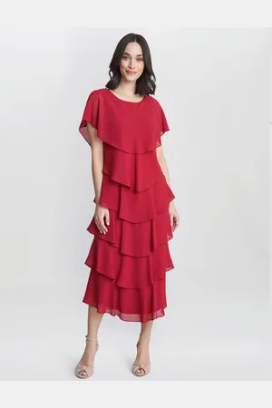 Gina Bacconi Red Tessa Midi Tiered Dress With Shoulder Trim38