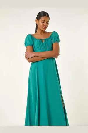 Roman Puff Sleeve Mix Midi Dress44