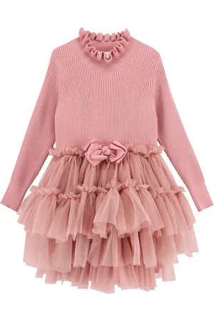 Angels Face Pink 100% Cotton Elin Long Sleeve Knit With Tulle Dress4