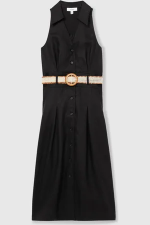 Reiss Annie Linen Belted Sleeveless 100% Linen Midi Dress40