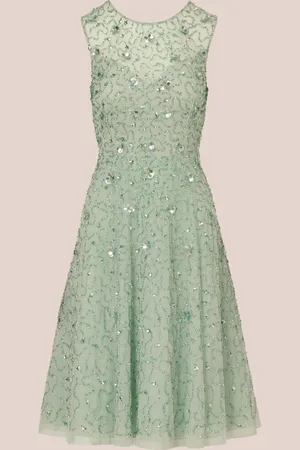 Adrianna Papell Green Illusion Beaded Mesh Dress42