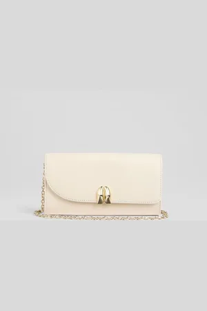 LK Bennett Florence Nappa Leather Curve Flap Clutch Bageen