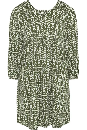 Evans Olive Green Ikat Crinkle Midi Dress58-60