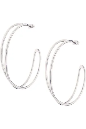 Karen Millen Silver Tone Criss Cross Hoop Earringseen