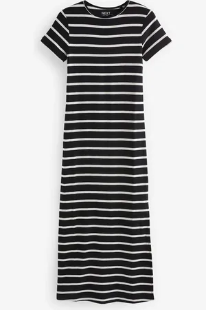 Next Geribbelde lange T-shirtjurk met kolomprint en splitdetailXS