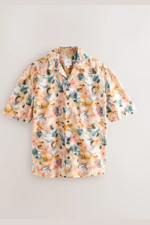 Next 100% Cotton Watercolour Printed Floral Short Sleeve ShirtX-large